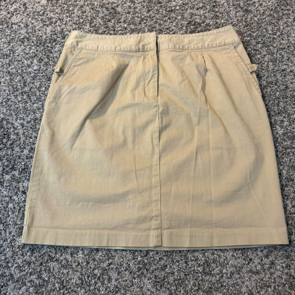 Talbots Petites Khaki Chino Skirt Size 12P Tan Cotton Stretch Straight Mini